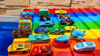 Disney Cars Mini Cars | Various Mini Cars Slide Down Colorful Stairs and Splash into the Water βͺ ππ