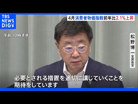 “電気・ガソリン代上昇”家計圧迫の“悪い物価上昇”は今後どうなる？4月の消費者物価指数2.1%上昇｜TBS NEWS DIG