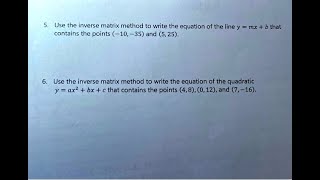 [Math] Use the inverse matrix method to write the equation of the line y = mx + b that contains the