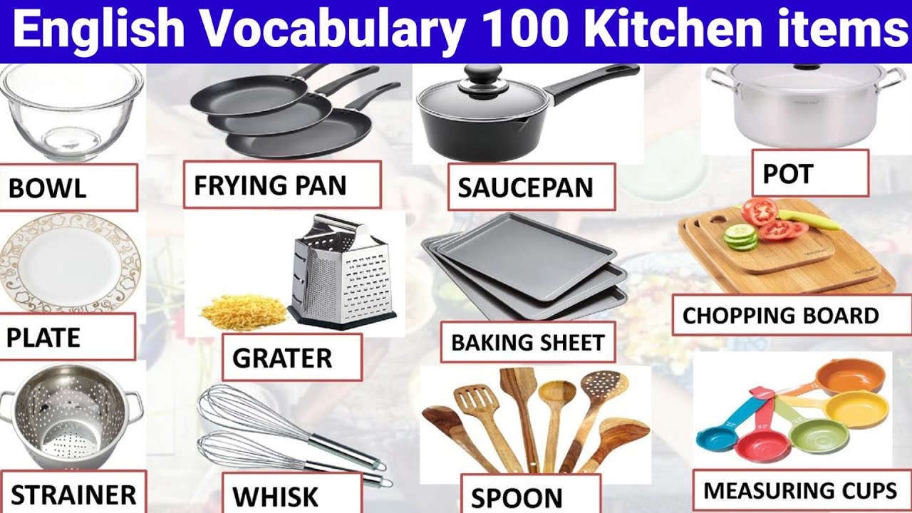 English Vocabulary - 100 KITCHEN ITEMS 