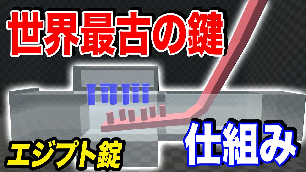 古い特大の錠前と鍵と思われますが果たして？ 世界最古の鍵、エジプト錠の仕組みが凄い【物理エンジン】 - YouTube