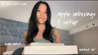 apple unboxing + setup + impressions | m2 macbook air unboxing, apple watch se unboxing