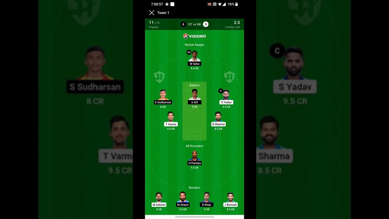 GT vs MI | Dream 11 Team | Fantasy Cricket Team 