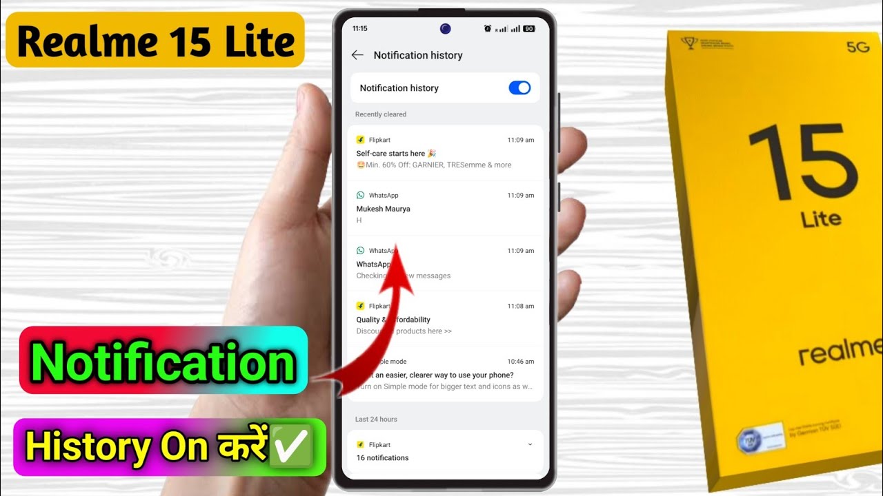 realme 15 lite me notification history dekhe, realme 15 lite me purane notifications kahan hote hain