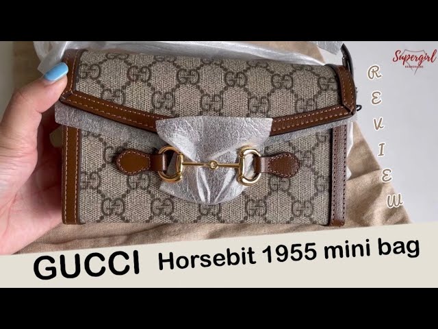 GUCCI GG Supreme Monogram Mini Horsebit 1955 Crossbody Bag Beige Brown  Sugar 1299414