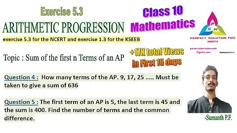 Arithmetic Progression class 10 exercise 5 3 question 4 and 5 part 22 | KSEEB std10 AP ex1.3 que 4 5