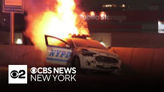 NYPD officers recovering after patrol car flips, catches fire during crash