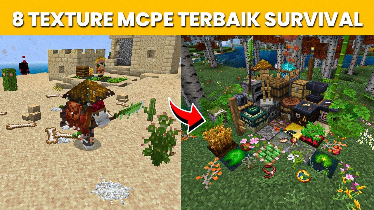 8 TEXTURE PACK MCPE TERBAIK UNTUK SURVIVAL MINECRAFT 1.20/1.21 - YouTube