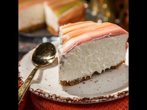 Rhubarb-Wrapped Pineapple Cheesecake