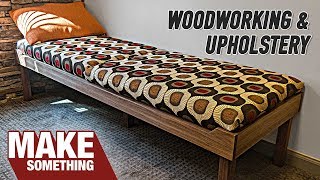 How to make a mid-century modern daybed/office lounge. Easy woodworking and upholstery project made with solid walnut and 