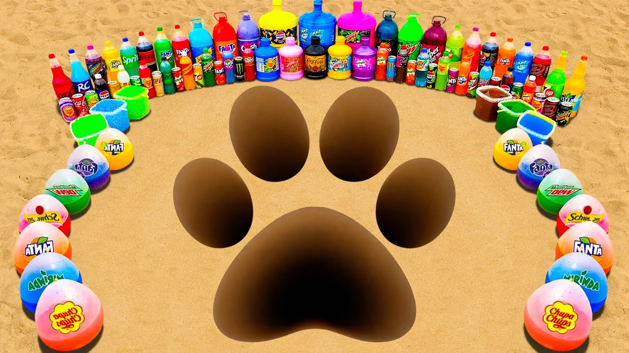 EXPERIMENT: Big Toothpaste Eruption from Dog Paws Holes with Giant Fanta, Coca Cola vs Mentos & Soda