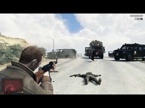 GTA 5 - Vinewood Sign: Niko Bellic vs Tactical Mercenaries Shootout + Ten Star Escape