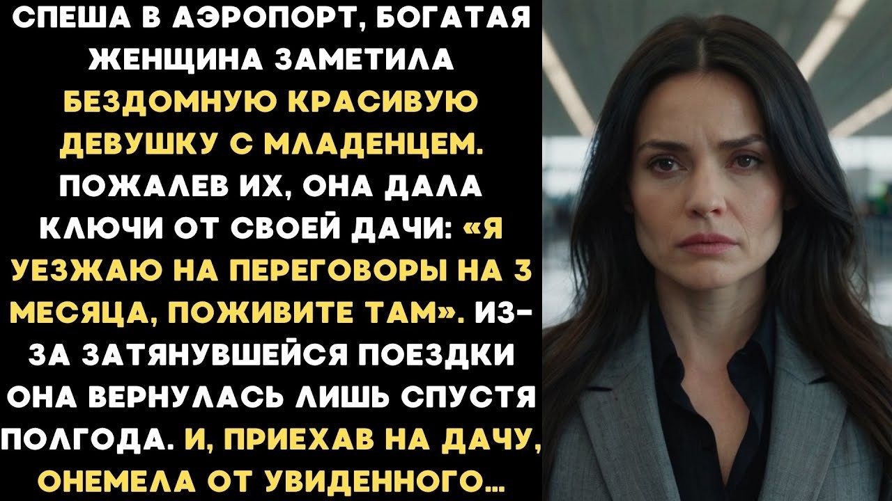 Спеша в аэропорт, богатая женщина заметила бездомную красивую девушку с младенцем. Пожалев их, она