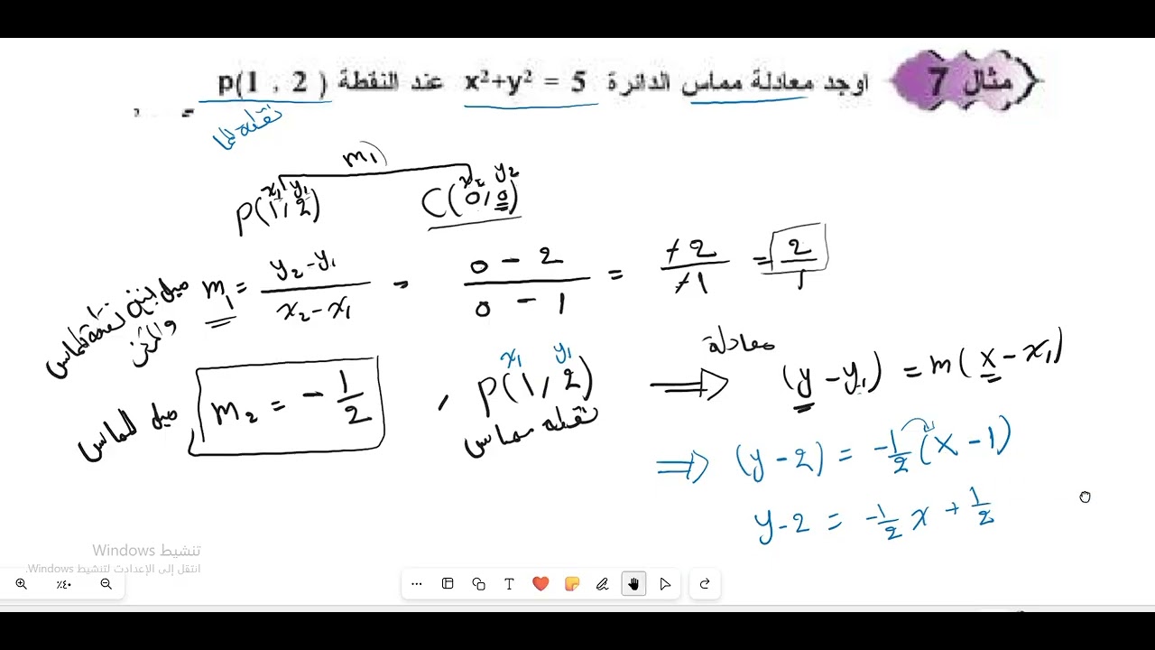 اوجد معادلة المماس اذا علمت معادلة دائرة ونقطة مماس