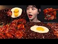 SUB)꾸덕촉촉 짜왕에 매운 대왕가리비 불닭버섯 넣어서 먹방! 파김치 겉절이까지 짜장라면 꿀조합 리얼사운드 Jjajang Ramyeon Mukbang Asmr