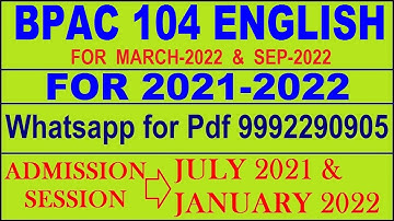 BPAC 104 Solved Assignment 2021-22 in English Pdf @20rs 9992290905.