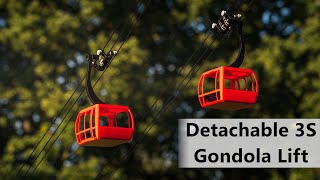 3D-Printed Detachable Model 3S Cable Car Ropeway / Kuppelbare 3S-Modellseilbahn