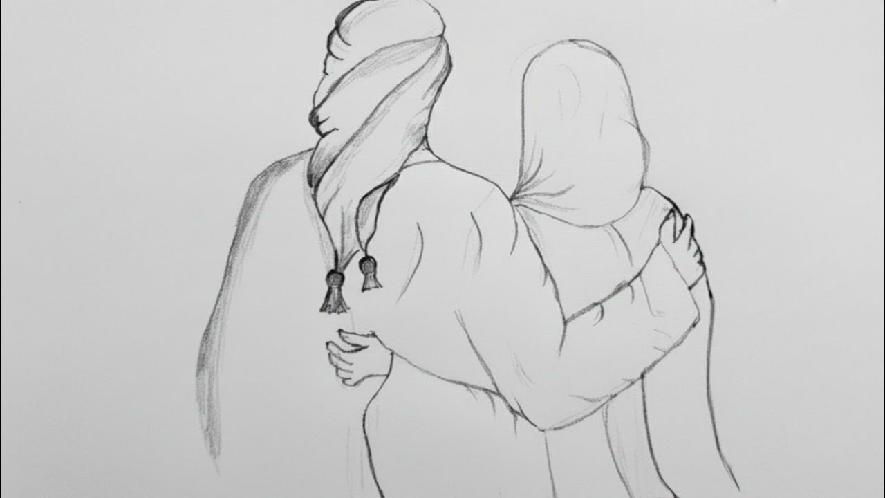 How to draw cute muslim couple- Islamic couple art.