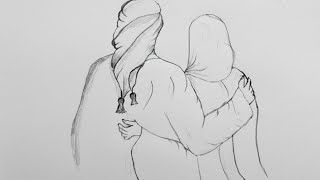 How to draw cute muslim couple- Islamic couple art.