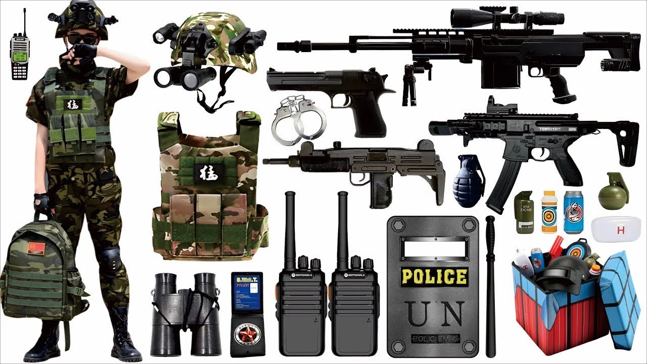 Unboxing mysterious toy boxes, reviewing and collecting soft-bullet guns, Gatling guns, and Bazookas