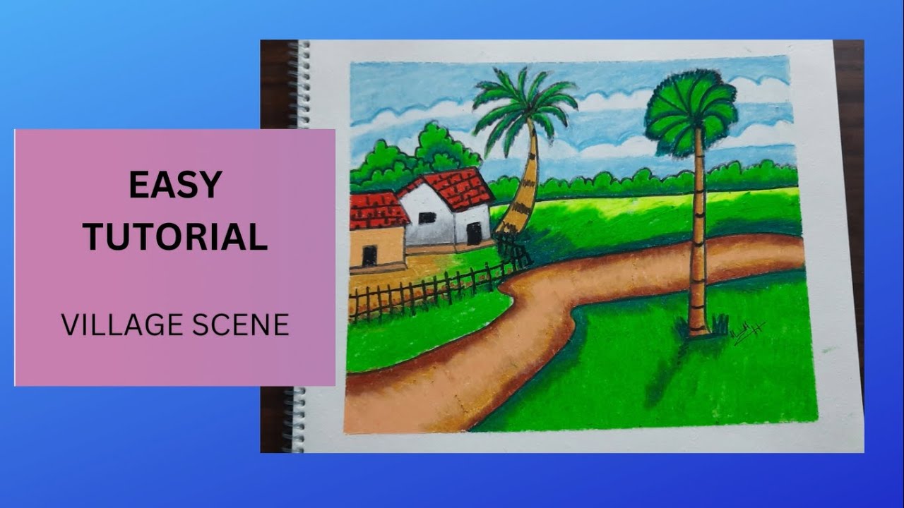 How to draw a village Scenery easy step by step / Village Landscape ...