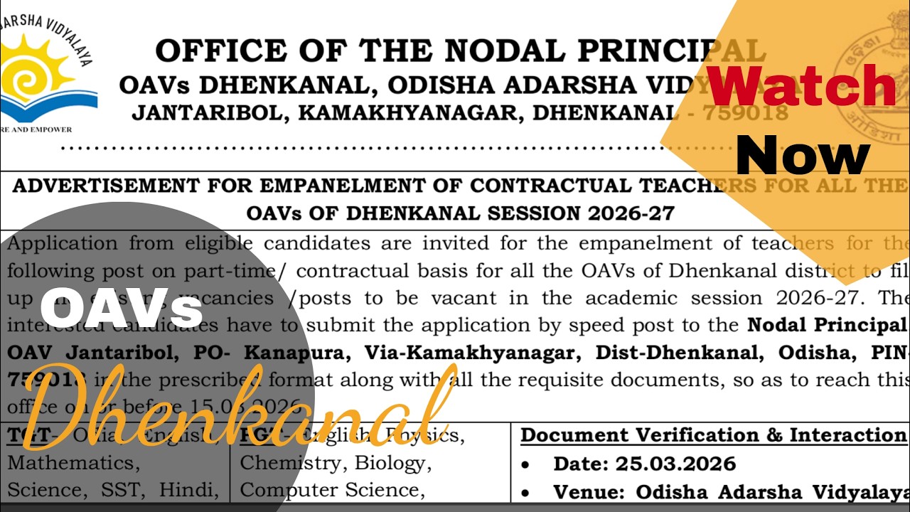 CONTRACTUAL TEACHERS OAVs DHENKANAL, ODISHA ADARSHA VIDYALAYA