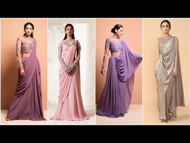 Beautiful Frock Style Saree Patterns 2020/Saree Gown Dress Designs 2020/ Saree Style Draped Dresses - YouTube
