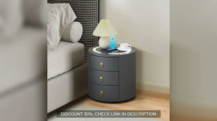 Smart Nightstand with Wireless Charging Station & LED Lights, Modern Round Bedside Table with 3 Draw
