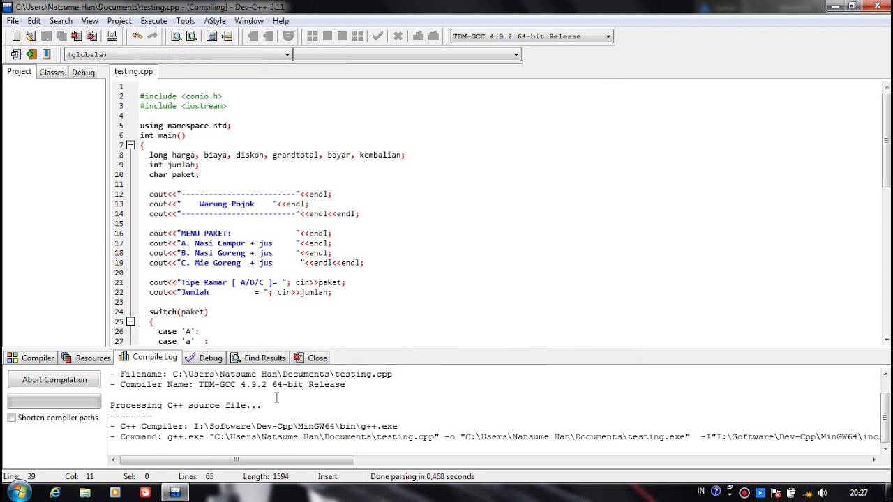 Cara Menjalankan Program C++ Di Dev C++ - YouTube