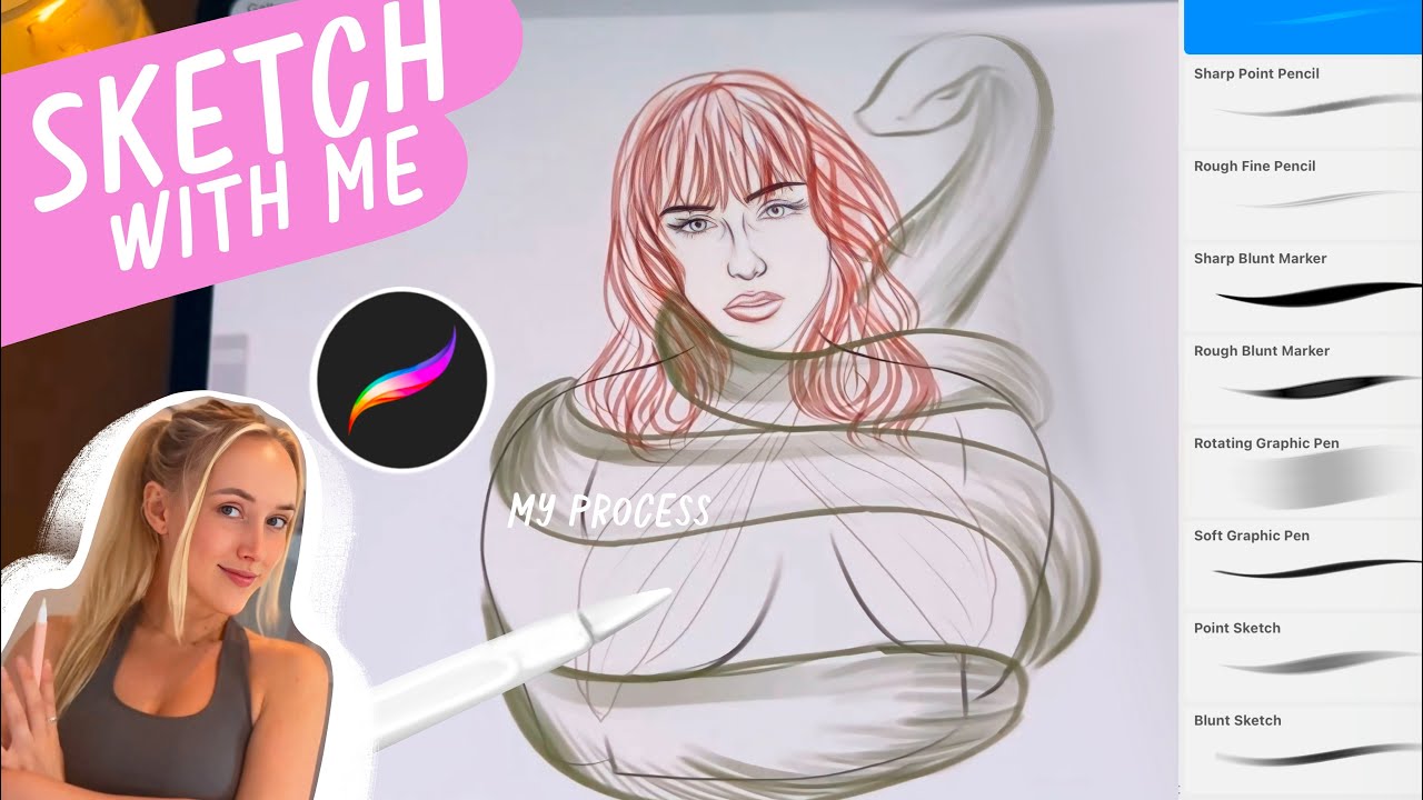 Sketch with me in Procreate from a photo♡my process +chill with me ...