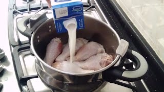 الدجاج بالحليب? جربي الدجاج بهذه الطريقة بدون تردد و دعي معايا poulet cuit au lait