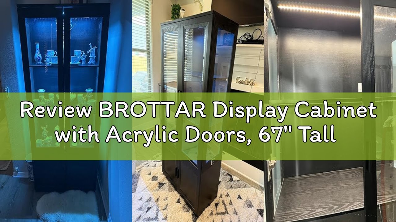 Review BROTTAR Display Cabinet with Acrylic Doors, 67" Tall Curio Cabinet with Storage and Shelves,