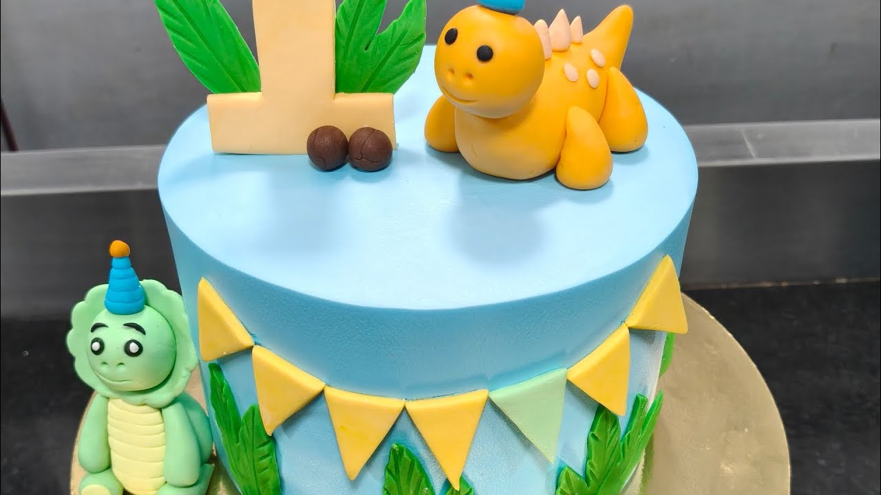 Making a Cute Dinosaur Theme Cake 🦖 | 2kg Chocolate Truffle Cake Design 🎂