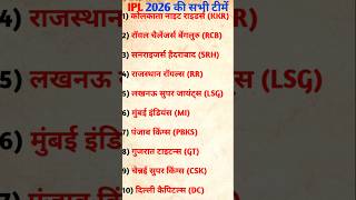 IPL 2026 all teams #ipl #ipl2026 #cricket #iplhighlights #iplauction