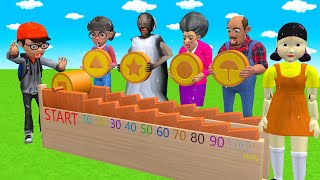 Scary Teacher 3D vs Squid Game Rolling Wood Wheels Honeycomb Candy Shape Level Max 5 Times Challenge