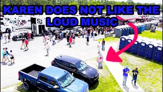 Crazy Karen MAD Over My Stereo System In Race Rig! (really loud)