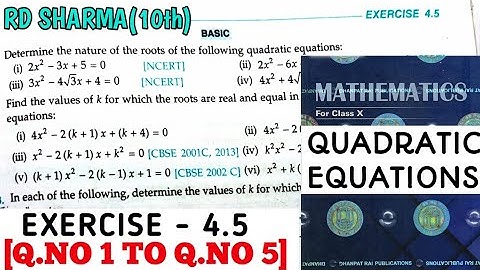 RD SHARMA CLASS 10 QUADRATIC EQUATIONS EXERCISE- 4.5[Q.NO 1 TO 5] MATH FEAR | CHAPTER 4 |CBSE