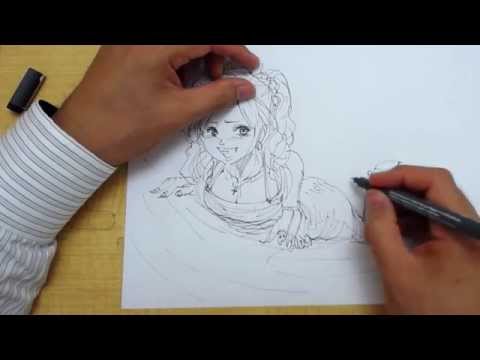 イラストの描き方 ドレス着て寝そべっている女性キャラ Step1 ペン Youtube