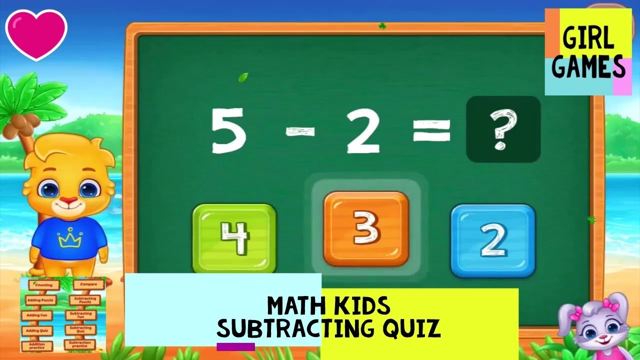 minus  2022 Update  Subtraction Quiz for Grade 1, Class 1, Kindergarten, Grade 2 - Math Kids Subtraction Minus Game