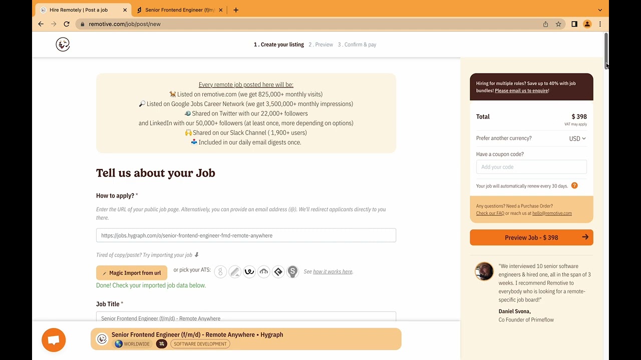 Importing a job from your ATS (Applicant Tracking System