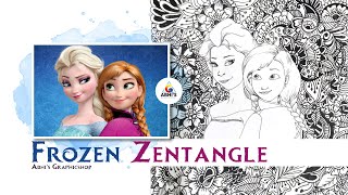 Tutorial 79 - Frozen (Elsa & Anna) Drawing | Zentangle Art screenshot 1