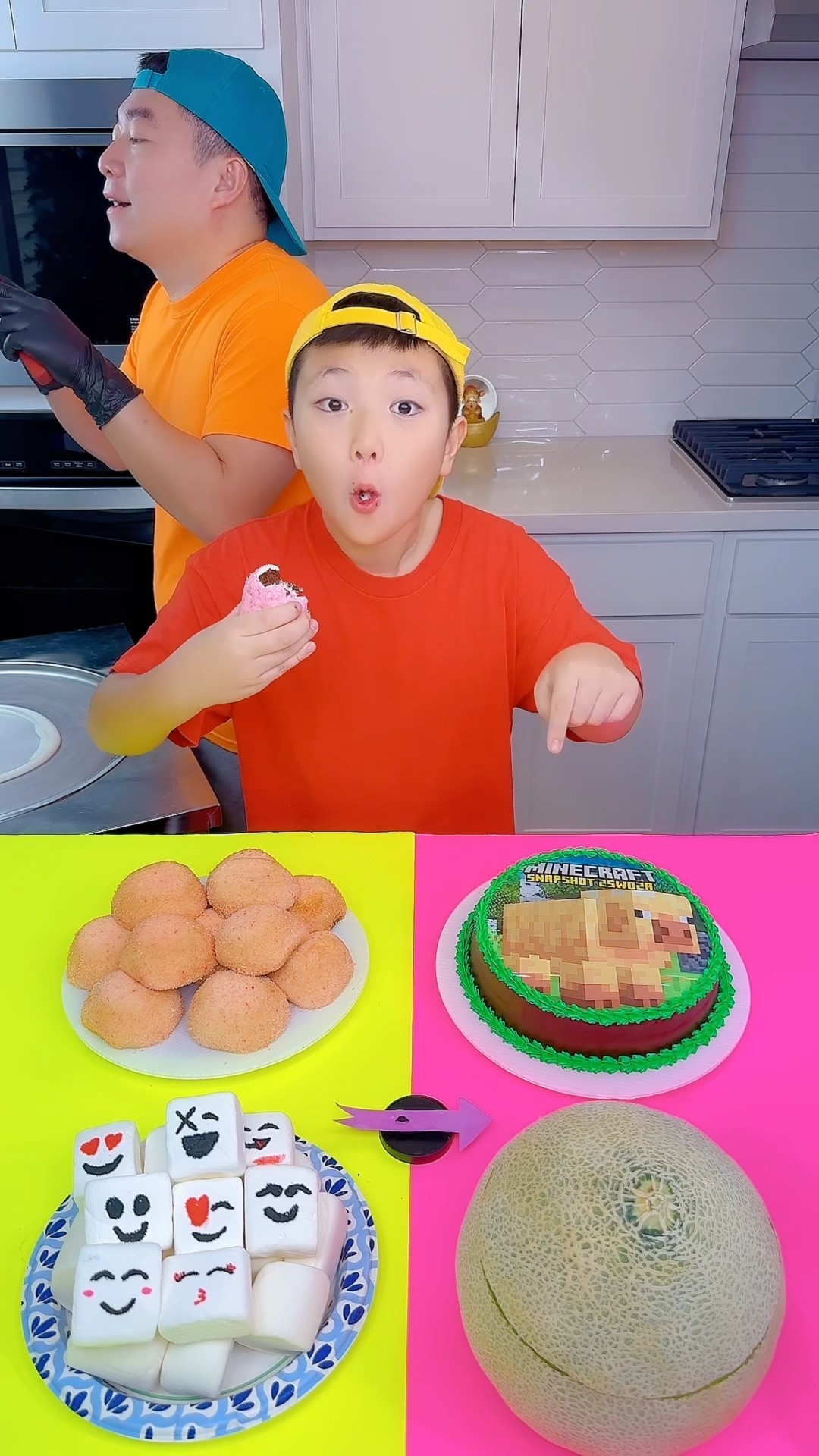 Minecraft new pigs cake vs Pink snowballs ice cream challenge!? #funny by Ethan Funny Family