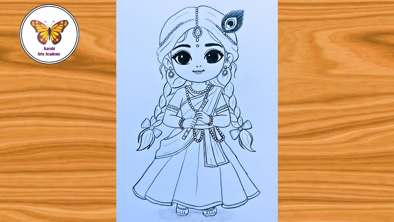 How to draw cute radha rani| beautiful lord radha rani face drawing ...