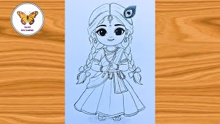 How To Draw Cute Radha Rani Beautiful Lord Radha Rani Face Drawing Chitra