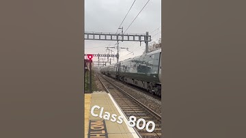 Graffitied Class 800 slowly arriving at Didcot Parkway