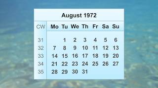 August 1972 Calendar