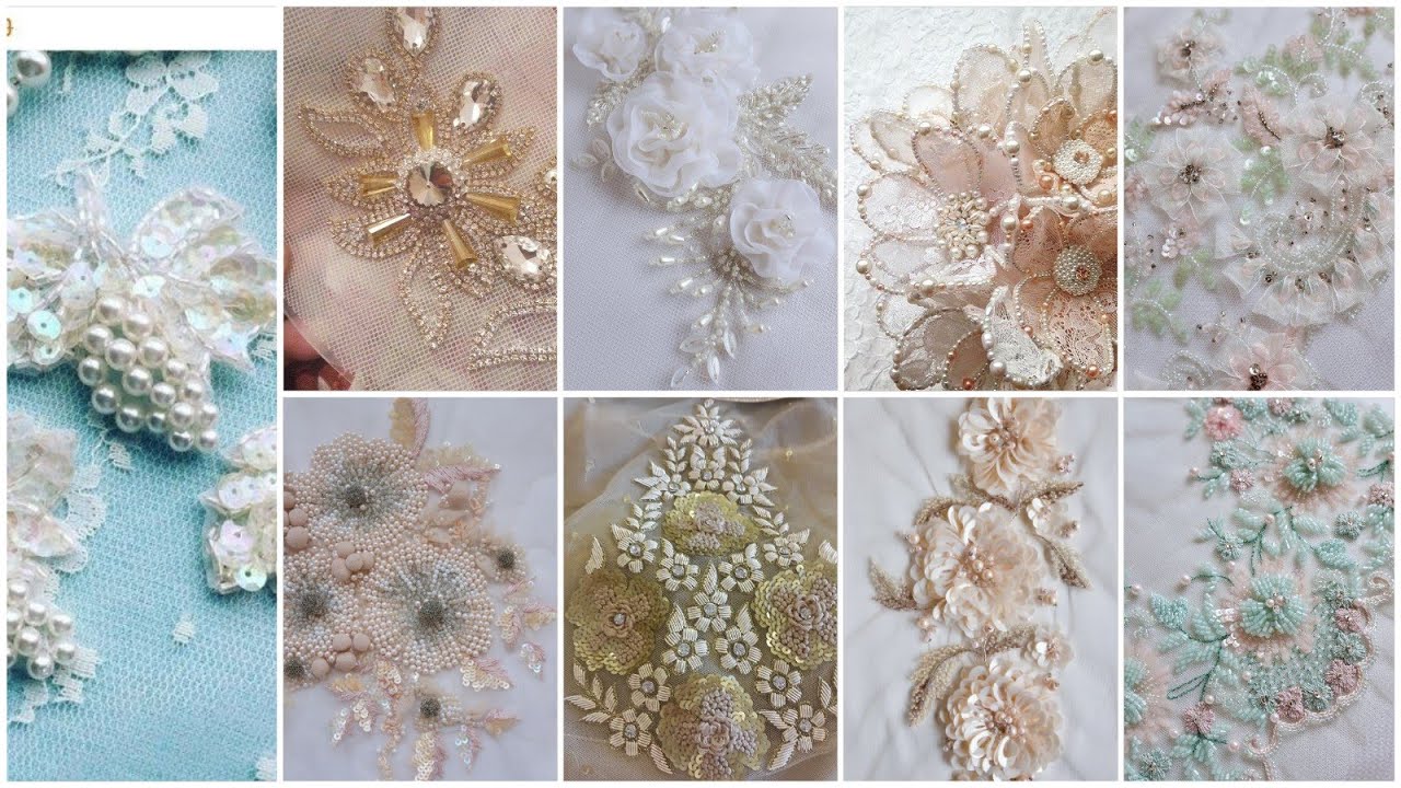 Designer stylish hand embroidered motives flower and beaded diamond work  try to design your dress