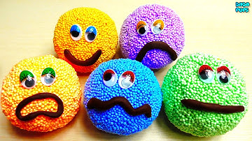 Learn Colours Foam Clay Surprise Egg Animation|Squishy Glitter Foam|Smiley Faces Surprise With Toys