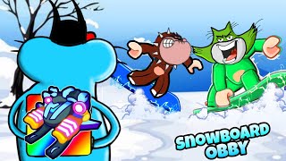 Oggy Pretended to be a NOOB, then used THE FASTEST SNOWBOARD in SNOWBOARD OBBY ROBLOX!