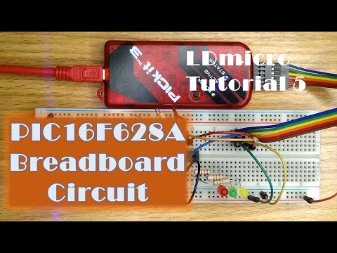 LDmicro 5: PIC16F628A Breadboard Circuit (Microcontroller PLC Ladder Programming with LDmicro)